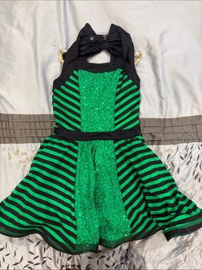Weissman Green and Black Striped Sequin Dance Dress